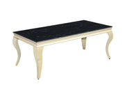 MESA DE CENTRO ESTILO BARROCO CON ACABADO EN ORO Y MÁRMOL NEGRO DE 120X60X45CM