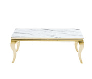 BAROQUE STYLE COFFEE TABLE WITH GOLD FINISH AND WHITE MARBLE MEASURING 120X60X45CM.