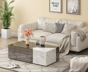 ALPHA COFFEE TABLE WITH GREY MIRRORED FINISH AND MARBLE 120X60X36CM