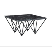 GIZEH COFFEE TABLE WITH BLACK METAL FRAME GLASS TOP AND BLACK MARBLE MEASURING WITH BLACK FEETS  80X80X45CM