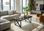 LEVANTO COFFEE TABLE WITH BLACK METAL FRAME GLASS AND BLACK MARBLE MEASURING 120X60X45CM