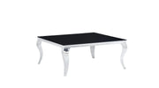 SQUARE BAROQUE COFFEE TABLE WITH SILVER FINISH GLASS AND BLACK TOP MEASURING 100X100X45CM