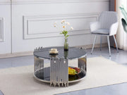 MESA DE CENTRO STICK CON ACABADO PLATEADO Y MÁRMOL NEGRO DE 90X45CM