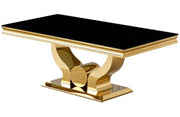 MESA DE CENTRO TROFY CON ACABADO EN ORO Y NEGRO QUE MIDE 120X70X49CM.