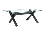 MESA DE CENTRO IXE CON ESTRUCTURA METÁLICA Y CRISTAL TRANSPARENTE DE 120X60X45CM