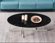 GAMMA COFFEE TABLE WITH SILVER FINISH STONE AND BLACK MARBLE 120X60X45CM
