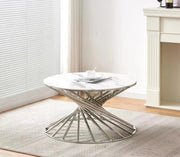 NAUTILUS COFFEE TABLE WITH SILVER FINISH AND WHITE MARBLE 80CM