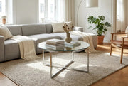 LORIE COFFEE TABLE WITH SILVER LEGS AND MIRRORED TOP 90CM