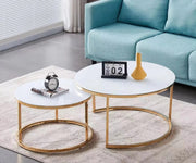 GOLD NESTING COFFEE TABLE WITH ULTRA WHITE GLASS TOP80X45 + 60X38CM