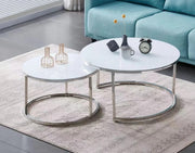 SILVER NESTING COFFEE TABLE WITH ULTRA WHITE GLASS TOP  80X45 + 60X38CM