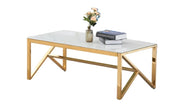 MAJESTIC COFFEE TABLE WITH GOLD FINISH GLASS AND WHITE MARBLE MEASURING 120X60X45CM