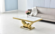 TROFY COFFEE TABLE WITH GOLD FINISH AND WHITE MARBLE MEASURING 120X70X49CM