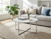 LORIE COFFEE TABLE WITH SILVER LEGS AND WHITE MARBLE TOP 90CM