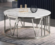 ATMOS COFFEE TABLE WITH SILVER FINISH AND WHITE MARBLE 80CM