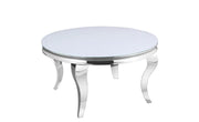 MESA DE CENTRO REDONDA BARROCA CON ACABADO PLATA Y CRISTAL BLANCO ULTRA 80X45CM