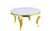 ROUND BAROQUE COFFEE TABLE WITH GOLD FINISH AND ULTRA WHITE GLASS 80X45CM
