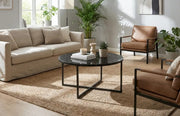 MESA DE CENTRO LORIE CON PATAS DE METAL NEGRAS Y TAPA DE MÁRMOL NEGRO 90CM