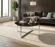 LORIE COFFEE TABLE WITH SILVER LEGS AND BLACK MARBLE  TOP 90CM