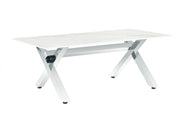 MESA DE CENTRO IXE CON ACABADO PLATEADO Y MÁRMOL BLANCO DE 120X60X45CM