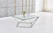 ALINA COFFEE TABLE WITH SILVER FINISH AND TRANSPARENT GLASS MEASURING 80X80X45CM