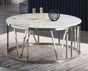 ATMOS COFFEE TABLE WITH SILVER FINISH AND WHITE MARBLE 100CM