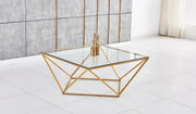 MESA DE CENTRO ALINA CON ACABADO DORADO Y TAPA TRANSPARENTE DE 80X80X45CM