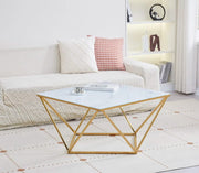 MESA DE CENTRO ALINA CON ACABADO DORADO Y MÁRMOL BLANCO DE 80X80X45CM