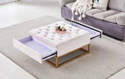 COFFEE TABLE WITH 2 DRAWERS ,WHITE AND GOLD FINISH MEASURING 80X800X43CM