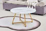 MESA DE CENTRO HELOISE CON PATAS DE METAL DORADAS Y MÁRMOL BLANCO DE 80X45CM