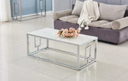 MESA DE CENTRO SOPHIE CON ACABADO PLATEADO Y MÁRMOL BLANCO DE 120X60X45CM