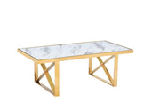 LEVANTO COFFEE TABLE WITH GOLD FINISH AND WHIITE MARBLE MEASURING 120X60X45CM