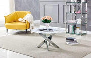 JESSY ROUND COFFEE TABLE WITH SILVER FINISH AND WHITE MARBLE MEASURING 80X45CM
