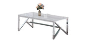 MAJESTIC COFFEE TABLE WITH SILVER FINISH ,GLASS WITH WHITE MARBLE MEASURING 120X60X45CM