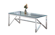 MAJESTIC COFFEE TABLE WITH SILVER FINISH ,TRANSPARENT GLASS TOP MEASURING 120X60X45CM