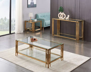 FLUTE COFFEE TABLE WITH GOLD FINISH AND TRANSPARENT GLASS MEASURING 120X60X45CM