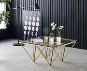 GIZE COFFEE TABLE WITH GOLD FINISH AND TRANSPARENT GLASS 80X80CM