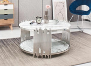 STICK COFFEE TABLE WITH SILVER FINISH AND WHITE MARBLE MEASURING 90X45CM