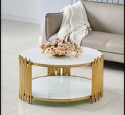 STICK COFFEE TABLE WITH GOLD FINISH AND WHITE FINISH TOP MEASURING 90X45CM
