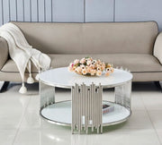 STICK COFFEE TABLE WITH SILVER FINISH AND WHITE FINISH TOP MEASURING 90X45CM
