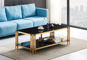 FLUTE COFFEE TABLE WITH GOLD FINISH BLACK AND MARBLE DESIGN MEASURING 120X60X45CM