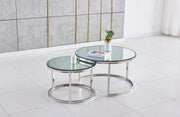 SILVER NESTING COFFEE TABLES WITH MIRRORED FINISH SIZES 80X45 + 60X38CM