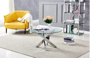 JESSY ROUND COFFEE TABLE WITH SILVER FINISH AND TRANSPARENT GLASS MEASURING 80X45CM
