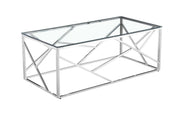 GEOMAG COFFEE TABLE WITH STAINLESS STEEL FRAME AND TRANSPARENT GLASS MEASURING 120X60X45CM