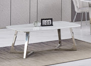 GOSSIP COFFEE TABLE WITH SILVER FINISH AND WHITE MARBLE MEASURING 120X70CM