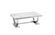 OMEGA COFFEE TABLE WITH SILVER FINISH AND WHITE MARBLE MEASURING 120X70CM