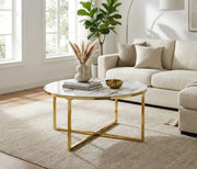 LORIE COFFEE TABLE WITH GOLD LEGS AND WHITE MARBLE TOP 90CM