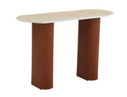 ROXY CONSOLE TABLE WITH WALNUT LEGS AND TRAVERTINE CERAMIC TOP MEASURING 120X40X78CM.