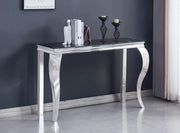 CONSOLA BARROCA DE CRISTAL CON ACABADO PLATEADO Y MÁRMOL NEGRO DE 120X40X78CM
