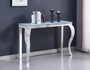 MESA CONSOLA BARROCA CON ACABADO PLATA, CRISTAL Y MÁRMOL BLANCO DE 120X40X78CM