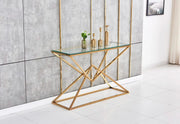 CONSOLA TRANSPARENTE PIRÁMIDE DORADA 120X40X78CM